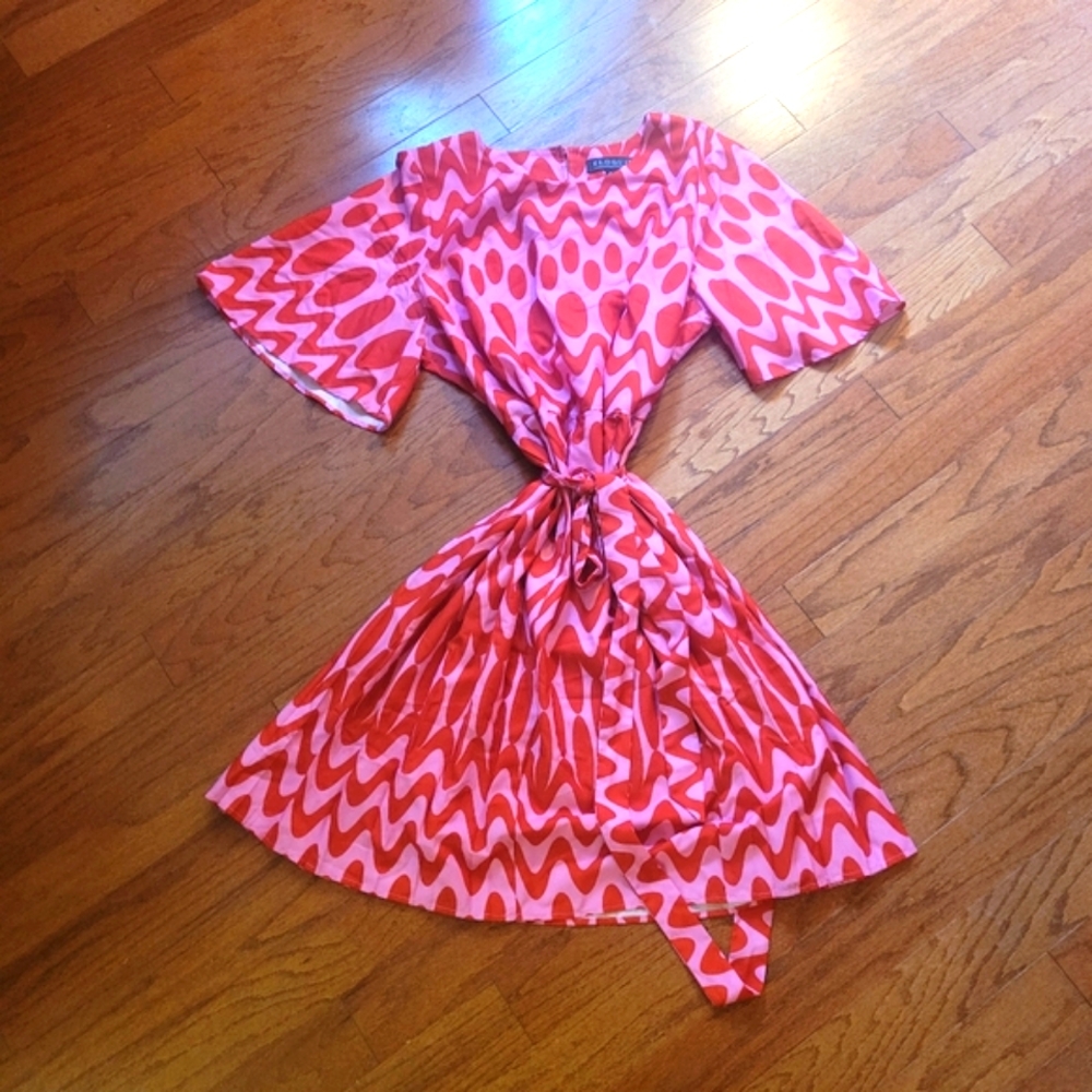 Eloquii | Red and Pink Printed Flare Sleeve Dress, Sz. 18